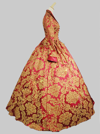 プリンセス 宮廷ドレス 女性用 貴族ドレス 中世 ドレス レッド 長袖 コットン サテン パーティー ドレス バロック風 中世 ドレス・貴族ドレス ヨーロッパ 宮廷風 レトロ バーガンディ