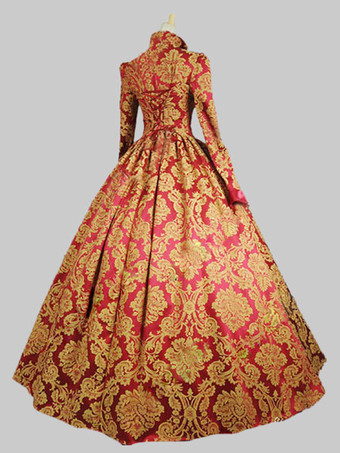 プリンセス 宮廷ドレス 女性用 貴族ドレス 中世 ドレス レッド 長袖 コットン サテン パーティー ドレス バロック風 中世 ドレス・貴族ドレス ヨーロッパ 宮廷風 レトロ バーガンディ