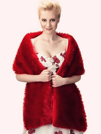 ワインレッド ファー コート ホワイト 五分袖 エコファーコート レディースアウター 無地 高貴&贅沢 女性用 ウェディングラップ レディースファッション