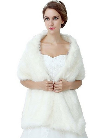 Faux Fur Shawl Wedding White Bridal Winter Cover Ups