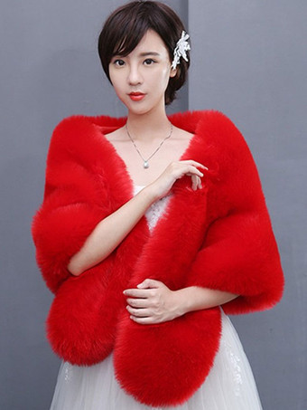 レッドファー コート ホワイト エコファーコート 無地 レディースアウター 五分袖 女性用 高貴&贅沢 ウェディングラップ レディースファッション
