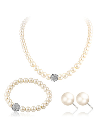 Blanc Ensemble de bijoux boucle d'oreille collier brecelet
