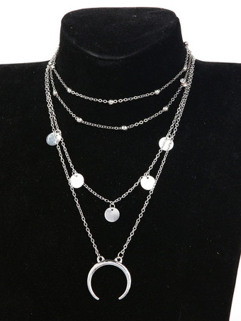 シルバー ファッション首飾り　合金　マルチレイヤネックレス　女性用　シック＆モダン　金属飾り　巡遊　