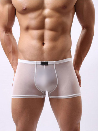 White Sexy Panties Tulle Semi Sheer Men Boxer Briefs