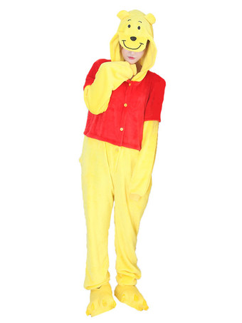Winnie The Pooh Kigurumi Pajama Halloween Yellow Flannel Unisex Jumpsuit Inverno Com Calçado Halloween