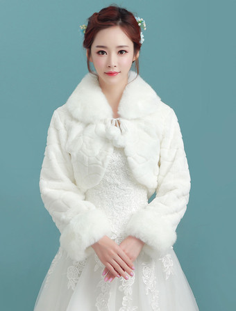 Xaile de Casamento com pom de angora Inverno com cintura cor de marfim Acessórios com gola dobrada com mangas largas com mangas compridas 
