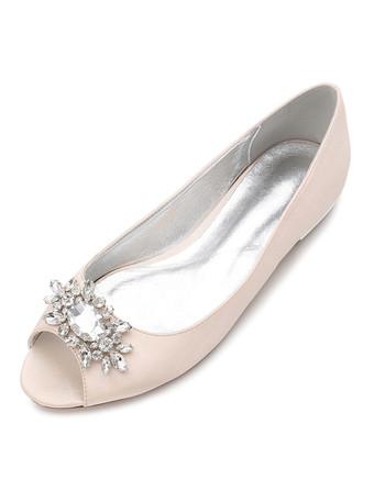 Mother Of Bride Shoes Peep Toe Rhinestones Wedding Guest Flat