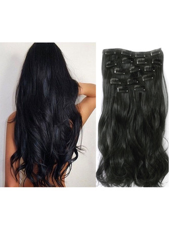 ブラック 合成ヘア　2025　エクステンション　乱れた　フルボリュームカール　ロングヘアピース　