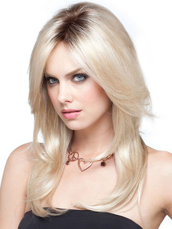 Длинные блондинки Парики Женские центральные частичные слоистые прямые синтетические парики