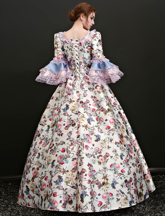 中世 ドレス 女性用 プリンセス 貴族ドレス グレーブルー 五分袖 ロココ調 ハロウィン レトロ ヨーロッパ 宮廷風 中世 ドレス・貴族ドレス