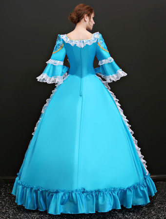 中世 ドレス 女性用 プリンセス 貴族ドレス ブルー 七分袖 ロココ調 ハロウィン レトロ ヨーロッパ 宮廷風 中世 ドレス・貴族ドレス