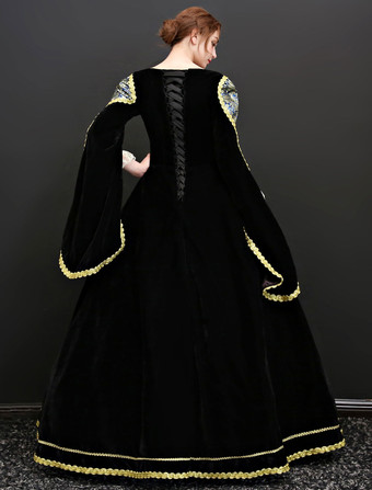 プリンセス 女性用 貴族ドレス 中世 ドレス ブラック 七分袖 ベロア ベロア パフォーマンス ドレス バロック風 中世 ドレス・貴族ドレス ヨーロッパ 宮廷風 レトロ