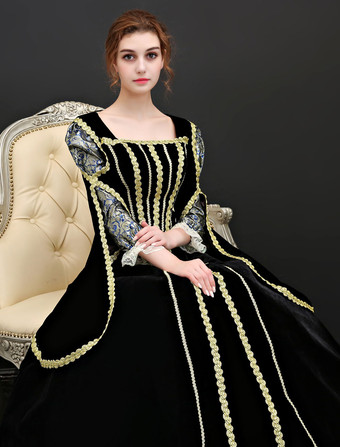 プリンセス 女性用 貴族ドレス 中世 ドレス ブラック 七分袖 ベロア ベロア パフォーマンス ドレス バロック風 中世 ドレス・貴族ドレス ヨーロッパ 宮廷風 レトロ