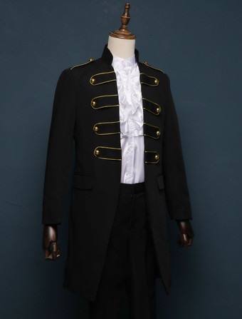 メンズレトロ衣装　コスチューム　サージ　大人用　ブラック　長袖　トップス&パンツ　