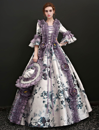 中世 ドレス 女性用 プリンセス 貴族ドレス ホワイト 七分袖 ロココ調 マルディグラ レトロ ヨーロッパ 宮廷風 中世 ドレス・貴族ドレス