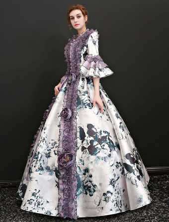 中世 ドレス 女性用 プリンセス 貴族ドレス ホワイト 七分袖 ロココ調 マルディグラ レトロ ヨーロッパ 宮廷風 中世 ドレス・貴族ドレス