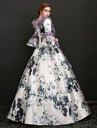 中世 ドレス 女性用 プリンセス 貴族ドレス ホワイト 七分袖 ロココ調 マルディグラ レトロ ヨーロッパ 宮廷風 中世 ドレス・貴族ドレス