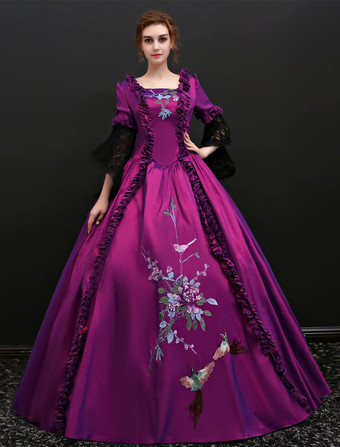 中世 ドレス 女性用 プリンセス 貴族ドレス バイオレット 七分袖 ヨーロッパスタイル マルディグラ レトロ ヨーロッパ 宮廷風 中世 ドレス・貴族ドレス