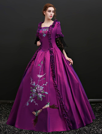 中世 ドレス 女性用 プリンセス 貴族ドレス バイオレット 七分袖 ヨーロッパスタイル マルディグラ レトロ ヨーロッパ 宮廷風 中世 ドレス・貴族ドレス
