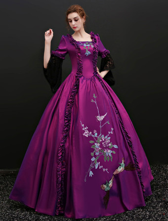 中世 ドレス 女性用 プリンセス 貴族ドレス バイオレット 七分袖 ヨーロッパスタイル マルディグラ レトロ ヨーロッパ 宮廷風 中世 ドレス・貴族ドレス