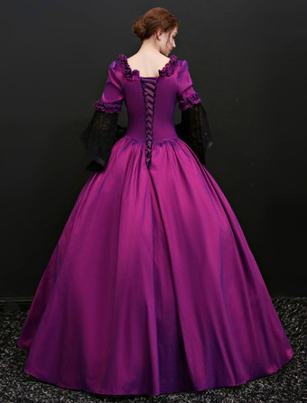 中世 ドレス 女性用 プリンセス 貴族ドレス バイオレット 七分袖 ヨーロッパスタイル マルディグラ レトロ ヨーロッパ 宮廷風 中世 ドレス・貴族ドレス