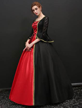 中世 ドレス 女性用 プリンセス 貴族ドレス ブラック 長袖 バロック風 マルディグラ レトロ ヨーロッパ 宮廷風 中世 ドレス・貴族ドレス