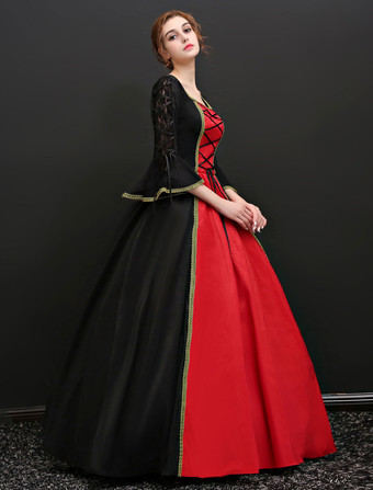 中世 ドレス 女性用 プリンセス 貴族ドレス ブラック 長袖 バロック風 マルディグラ レトロ ヨーロッパ 宮廷風 中世 ドレス・貴族ドレス
