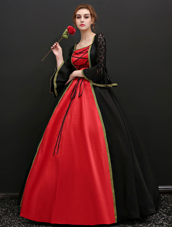 中世 ドレス 女性用 プリンセス 貴族ドレス ブラック 長袖 バロック風 マルディグラ レトロ ヨーロッパ 宮廷風 中世 ドレス・貴族ドレス