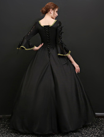中世 ドレス 女性用 プリンセス 貴族ドレス ブラック 長袖 バロック風 マルディグラ レトロ ヨーロッパ 宮廷風 中世 ドレス・貴族ドレス