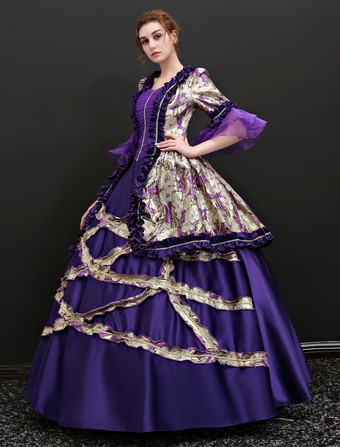 プリンセス 女性用 貴族ドレス 中世 ドレス モーブ 五分袖 サテンファブリック ポリエステル マルディグラ ドレス バロック風 中世 ドレス・貴族ドレス ヨーロッパ 宮廷風 レトロ