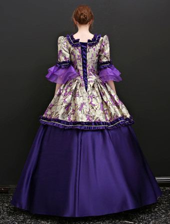 プリンセス 女性用 貴族ドレス 中世 ドレス モーブ 五分袖 サテンファブリック ポリエステル マルディグラ ドレス バロック風 中世 ドレス・貴族ドレス ヨーロッパ 宮廷風 レトロ