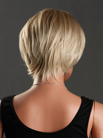 ショートウィッグ　ゴールド　化学繊維　ショートヘア　外出　シック＆モダン　レイヤード　