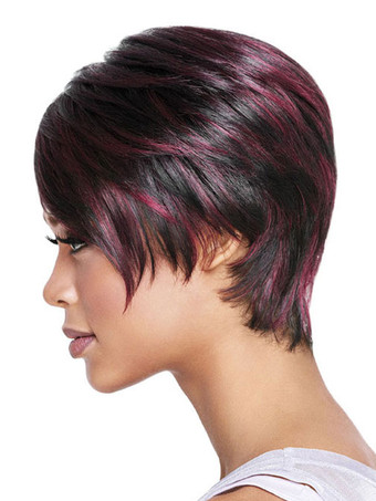ショートウィッグ　ワインレッド　ショートヘア　化学繊維　外出　シック＆モダン　