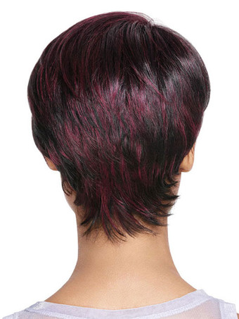 ショートウィッグ　ワインレッド　ショートヘア　化学繊維　外出　シック＆モダン　