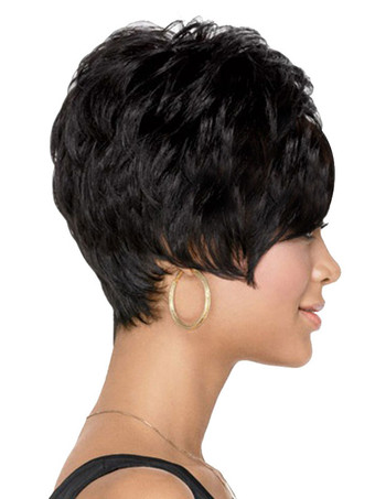 ブラック　ショートウィッグ　アフリカ系アメリカ人　カーリー　ふわふわ　女性用　合成繊維ウィッグ