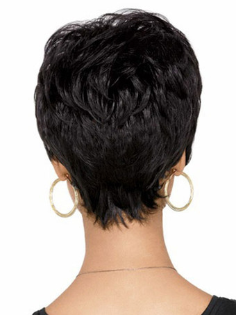 ブラック　ショートウィッグ　アフリカ系アメリカ人　カーリー　ふわふわ　女性用　合成繊維ウィッグ