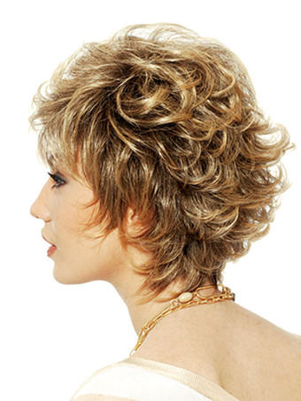 ショートウィッグ　ゴールド　化学繊維　カーリー　外出　シック＆モダン　レイヤード　