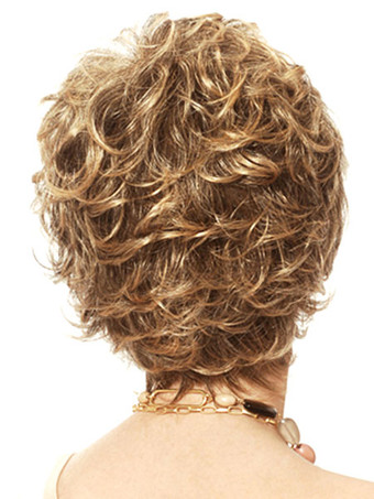ショートウィッグ　ゴールド　化学繊維　カーリー　外出　シック＆モダン　レイヤード　