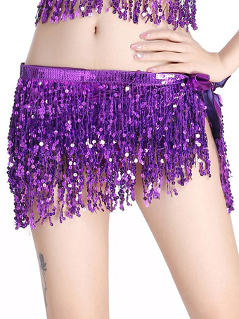 パープル ダンス衣装　ベリーダンス　ポリエステル　パフォーマンス　大人用　女性用　ウエストチェーン　無地　ベリーダンサー　