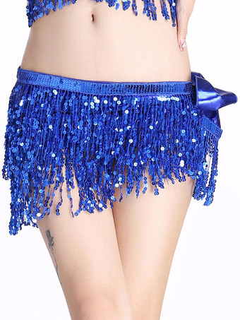 ロイヤルブルーダンス衣装　ベリーダンス　ポリエステル　パフォーマンス　大人用　女性用　ウエストチェーン　無地　ベリーダンサー　