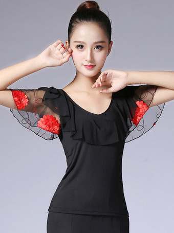 ダンス衣装　ラテンダンス　ブラック　ラテンダンサー　女性用　大人用　ミルクシルク　パフォーマンス　レース　トップス　