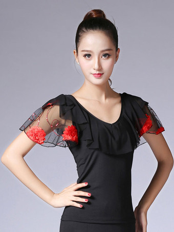 ブラック ダンス衣装　ラテンダンス　ブラック　ラテンダンサー　女性用　大人用　ミルクシルク　パフォーマンス　レース　トップス　