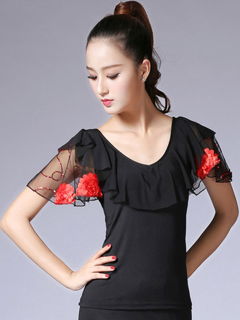 ダンス衣装　ラテンダンス　ブラック　ラテンダンサー　女性用　大人用　ミルクシルク　パフォーマンス　レース　トップス　