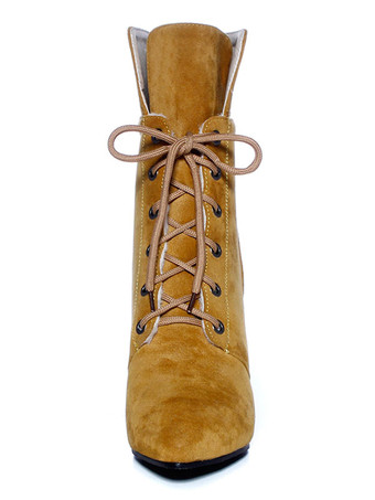 ショートブーツ ポインテッドトゥ ブーティ シック＆モダン レディースブーツ ブラウン ピンヒール 9.5cm ヌバック ストリートウェア 無地 シューズ レディース靴