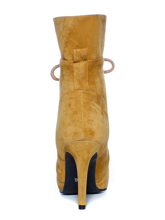 ショートブーツ ポインテッドトゥ ブーティ シック＆モダン レディースブーツ ブラウン ピンヒール 9.5cm ヌバック ストリートウェア 無地 シューズ レディース靴