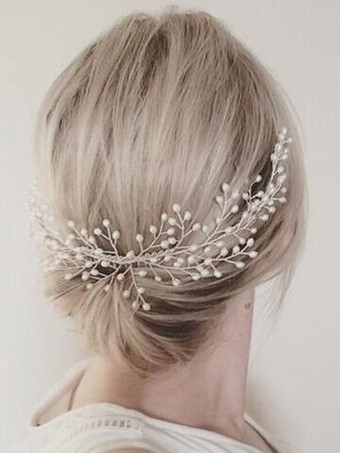 ウェディング　ヘアアクセサリー　髪飾り　頭飾り　ヘッドピース　ヘッドドレス　大人用　パール　アイボリー　合金　