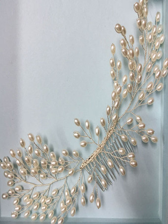 ウェディング　ヘアアクセサリー　髪飾り　頭飾り　ヘッドピース　ヘッドドレス　大人用　パール　アイボリー　合金　
