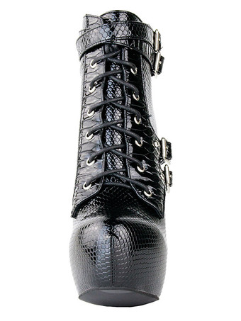 ショートブーツ アーモンドトゥ ブーティ シック＆モダン レディースブーツ ブラック ピンヒール 14cm バックル PU ストリートウェア 無地 シューズ レディース靴