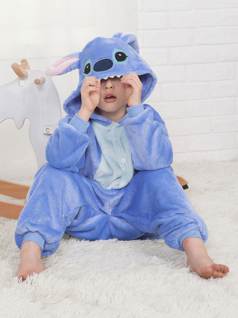 Stitch Onesie Pijamas Kigurumi Macacão Flanela Azul para Crianças Dia das Bruxas