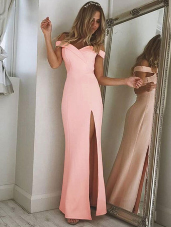 Birthday Maxi Dress Off Shoulder Split Pink Women Long Prom Dress